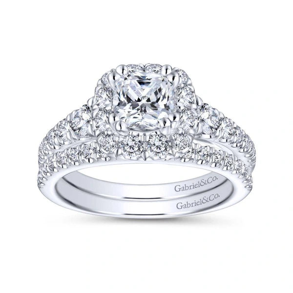 14K White Gold Cushion Halo Diamond Engagement Ring
