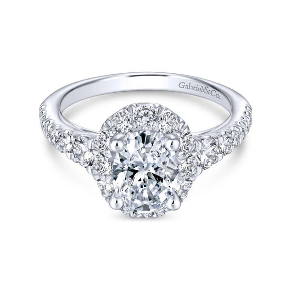 14K White Gold Oval Halo Diamond Engagement Ring