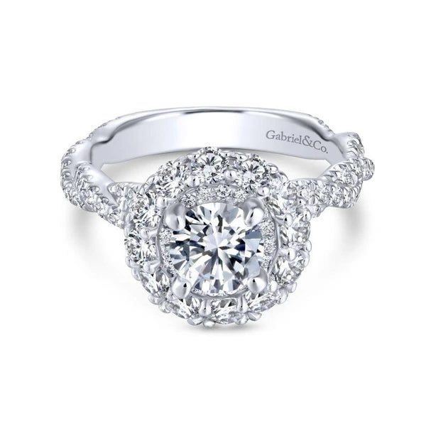 14K White Gold Round Double Halo Diamond Engagement Ring