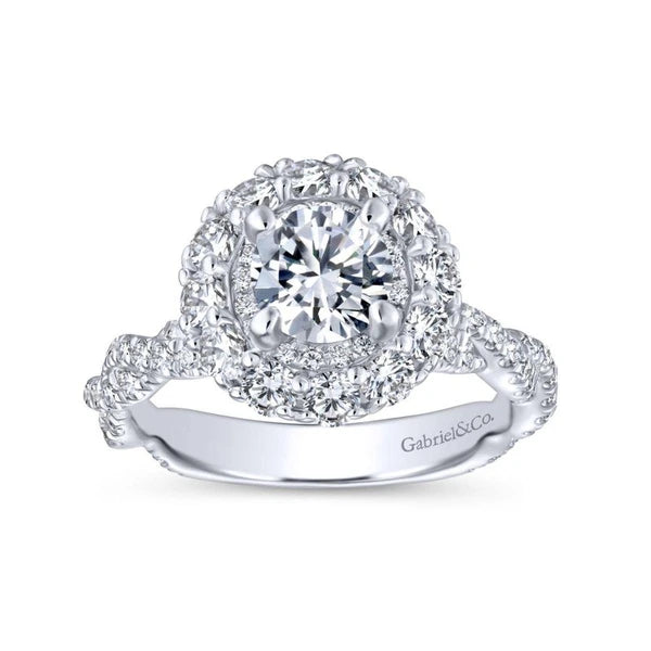 14K White Gold Round Double Halo Diamond Engagement Ring