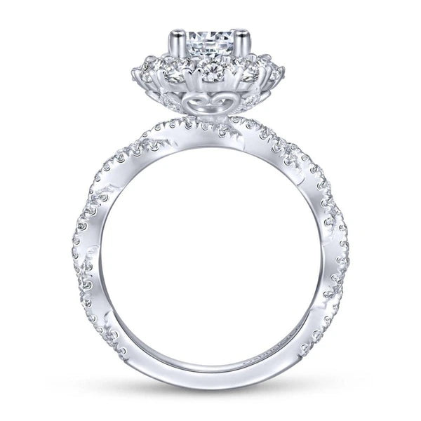 14K White Gold Round Double Halo Diamond Engagement Ring
