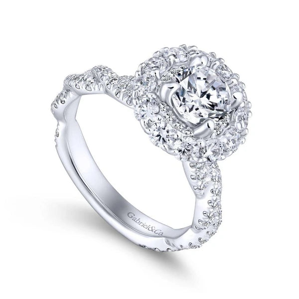 14K White Gold Round Double Halo Diamond Engagement Ring