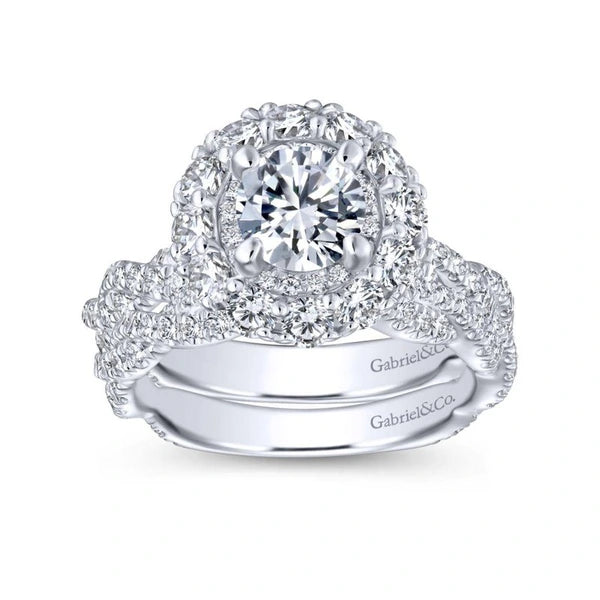 14K White Gold Round Double Halo Diamond Engagement Ring