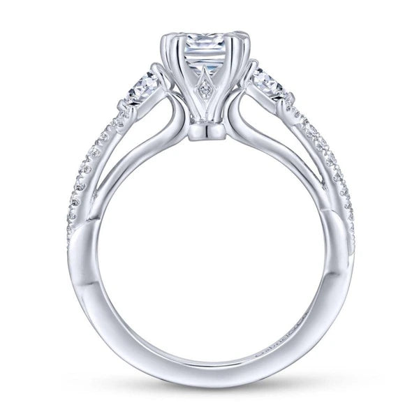 14K White Gold Cushion Cut Three Stone Diamond Engagement Ring