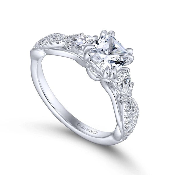 14K White Gold Cushion Cut Three Stone Diamond Engagement Ring