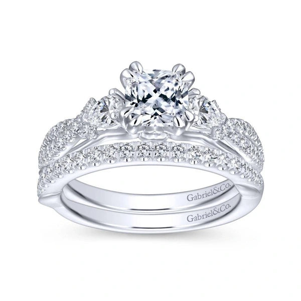 14K White Gold Cushion Cut Three Stone Diamond Engagement Ring