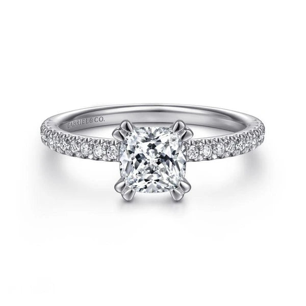 14K White Gold Cushion Cut Diamond Engagement Ring