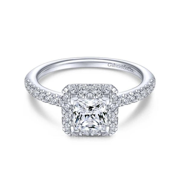 14K White Gold Princess Halo Diamond Engagement Ring