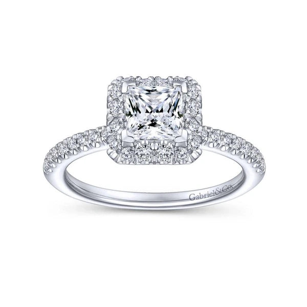 14K White Gold Princess Halo Diamond Engagement Ring