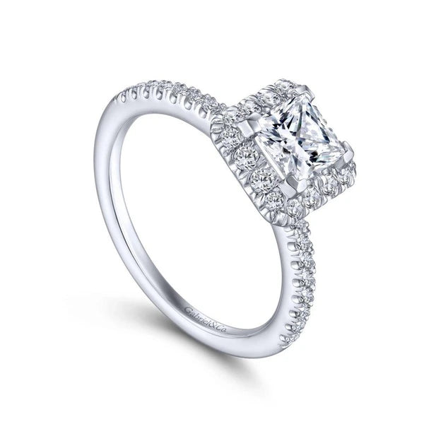 14K White Gold Princess Halo Diamond Engagement Ring