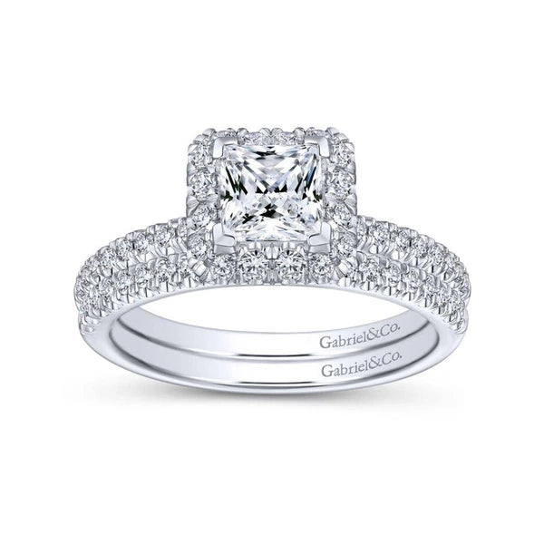 14K White Gold Princess Halo Diamond Engagement Ring