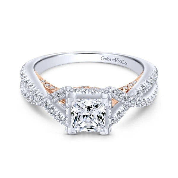 14K White-Rose Gold Princess Cut Diamond Engagement Ring