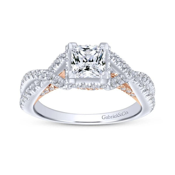 14K White-Rose Gold Princess Cut Diamond Engagement Ring