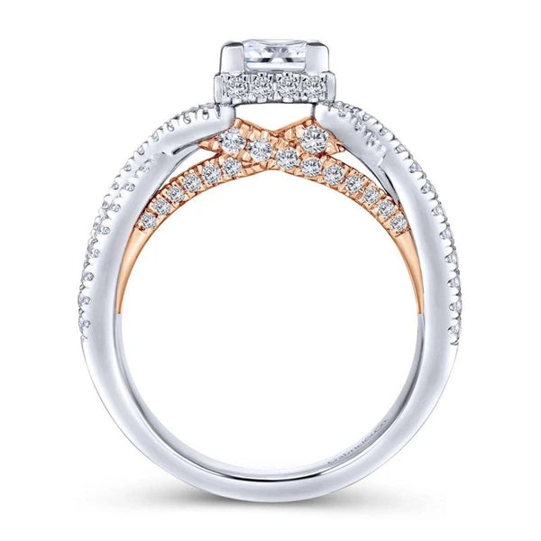 14K White-Rose Gold Princess Cut Diamond Engagement Ring