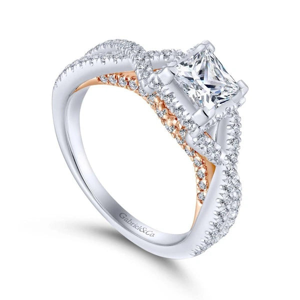 14K White-Rose Gold Princess Cut Diamond Engagement Ring