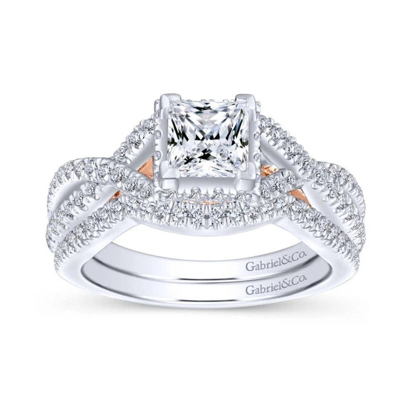 14K White-Rose Gold Princess Cut Diamond Engagement Ring