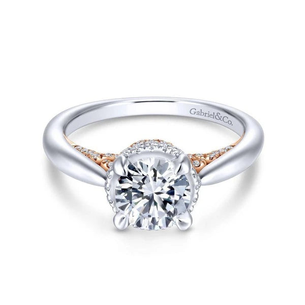 14K White-Rose Gold Hidden Halo Round Diamond Engagement Ring