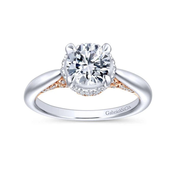 14K White-Rose Gold Hidden Halo Round Diamond Engagement Ring