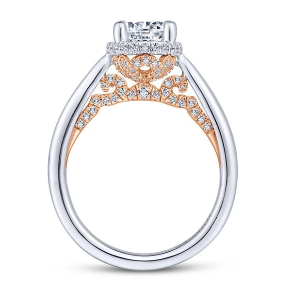 14K White-Rose Gold Hidden Halo Round Diamond Engagement Ring