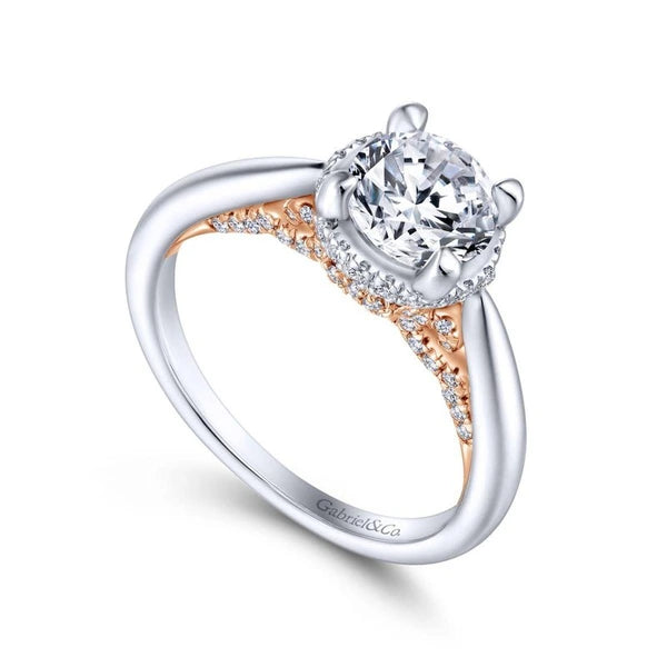 14K White-Rose Gold Hidden Halo Round Diamond Engagement Ring