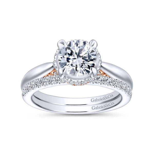 14K White-Rose Gold Hidden Halo Round Diamond Engagement Ring
