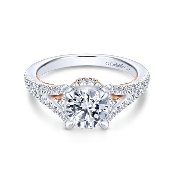 14K White-Rose Gold Round Diamond Engagement Ring