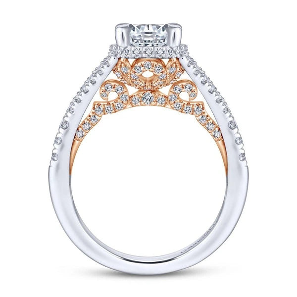 14K White-Rose Gold Round Diamond Engagement Ring