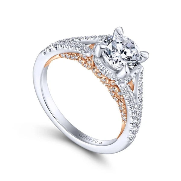 14K White-Rose Gold Round Diamond Engagement Ring