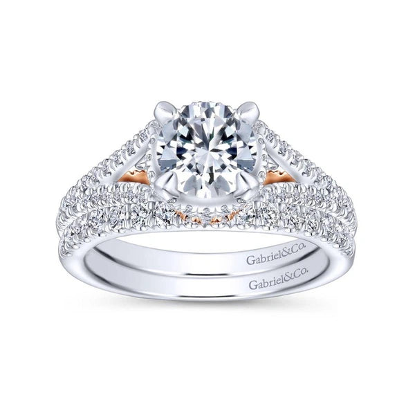 14K White-Rose Gold Round Diamond Engagement Ring