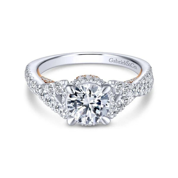 14K White-Rose Gold Twisted Round Diamond Engagement Ring