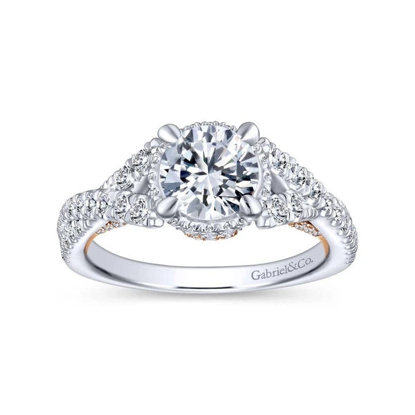 14K White-Rose Gold Twisted Round Diamond Engagement Ring
