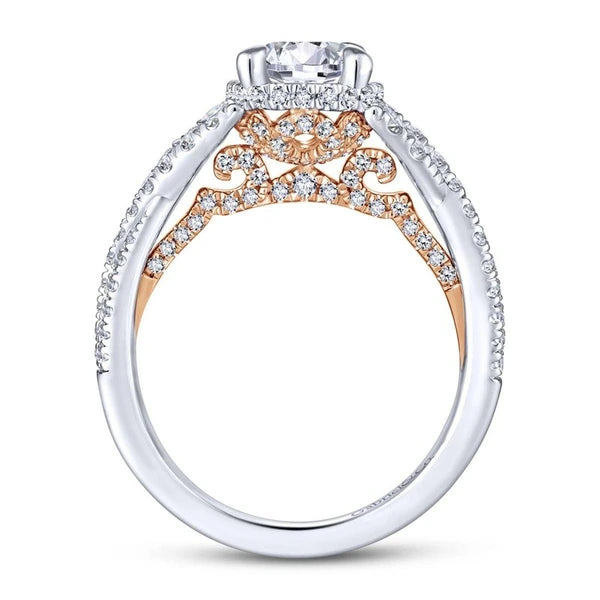 14K White-Rose Gold Twisted Round Diamond Engagement Ring