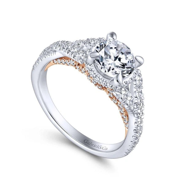 14K White-Rose Gold Twisted Round Diamond Engagement Ring