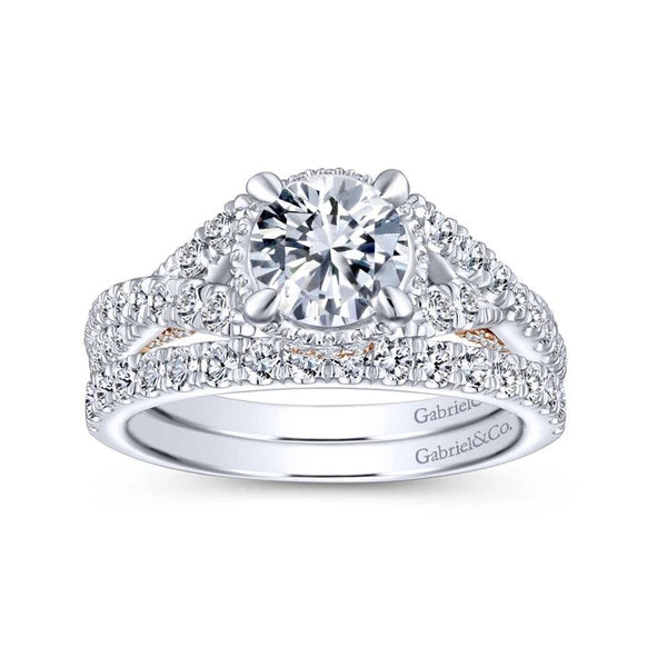 14K White-Rose Gold Twisted Round Diamond Engagement Ring
