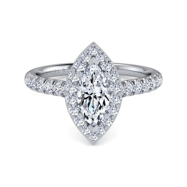14K White Gold Marquise Halo Diamond Engagement Ring