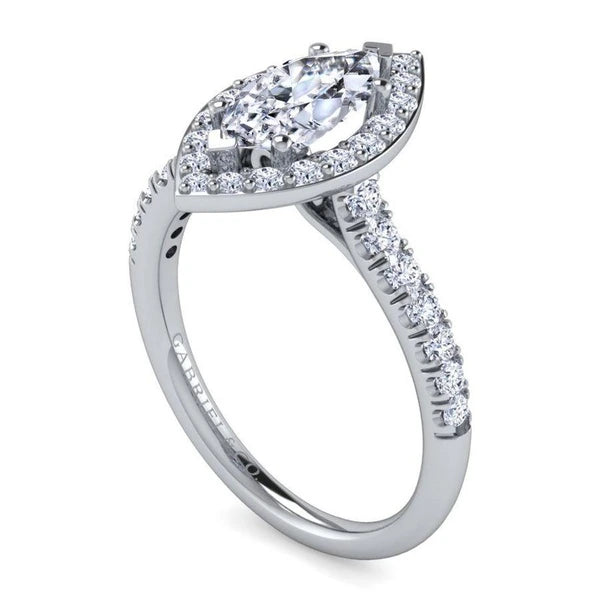 14K White Gold Marquise Halo Diamond Engagement Ring