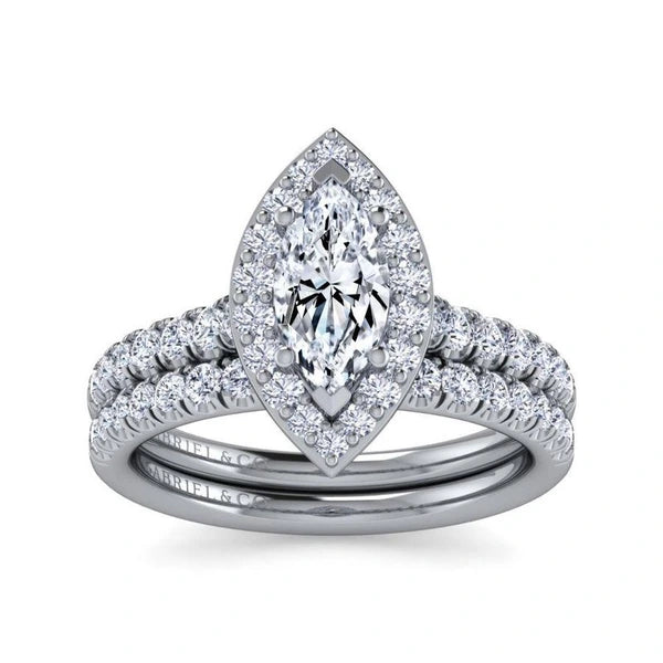 14K White Gold Marquise Halo Diamond Engagement Ring
