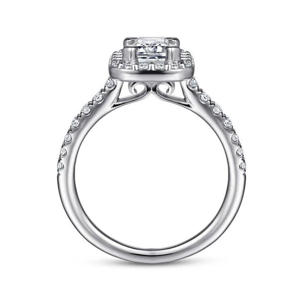 14K White Gold Halo Emerald Cut Diamond Engagement Ring