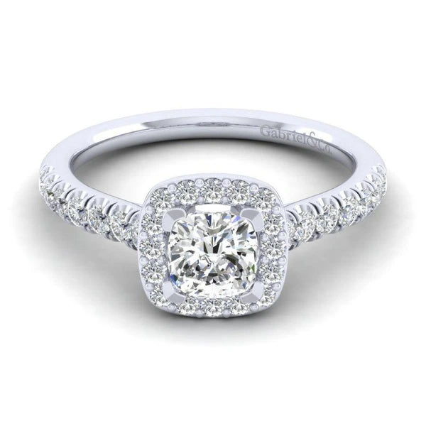 14K White Gold Cushion Halo Diamond Engagement Ring
