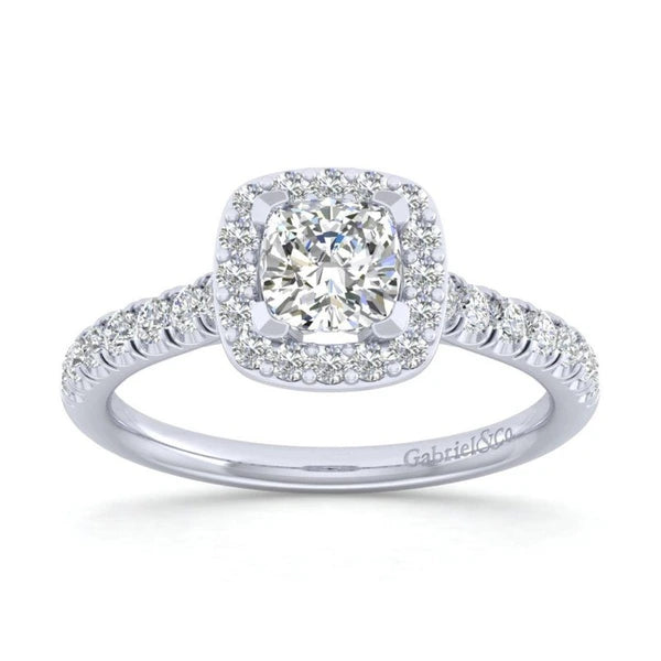 14K White Gold Cushion Halo Diamond Engagement Ring