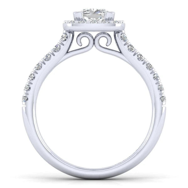 14K White Gold Cushion Halo Diamond Engagement Ring
