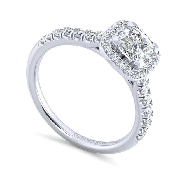 14K White Gold Cushion Halo Diamond Engagement Ring