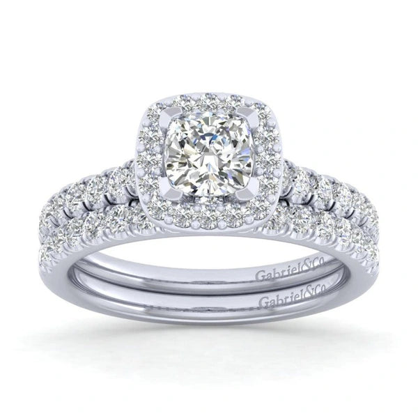 14K White Gold Cushion Halo Diamond Engagement Ring
