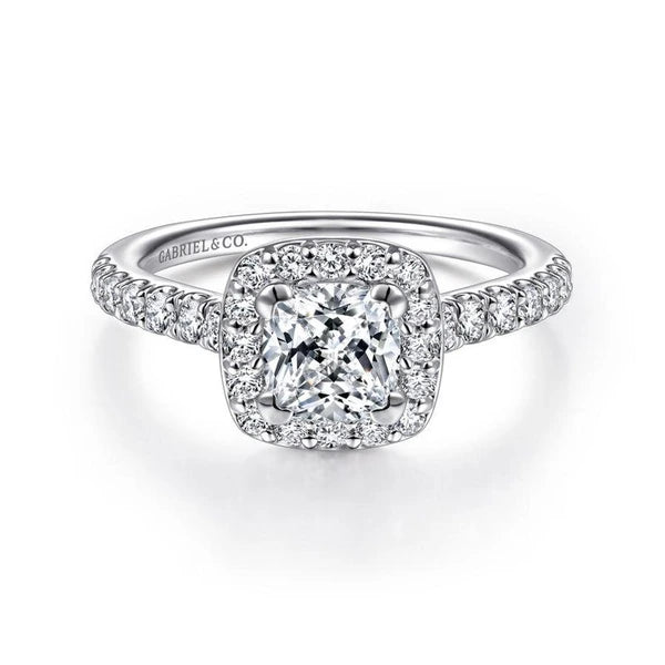 14K White Gold Cushion Halo Diamond Engagement Ring