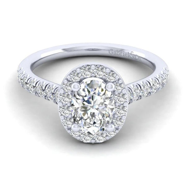 14K White Gold Oval Halo Diamond Engagement Ring