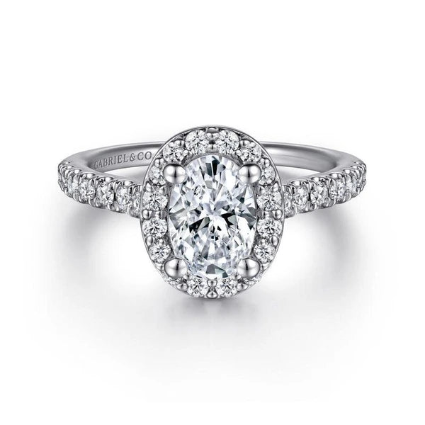 14K White Gold Oval Halo Diamond Engagement Ring
