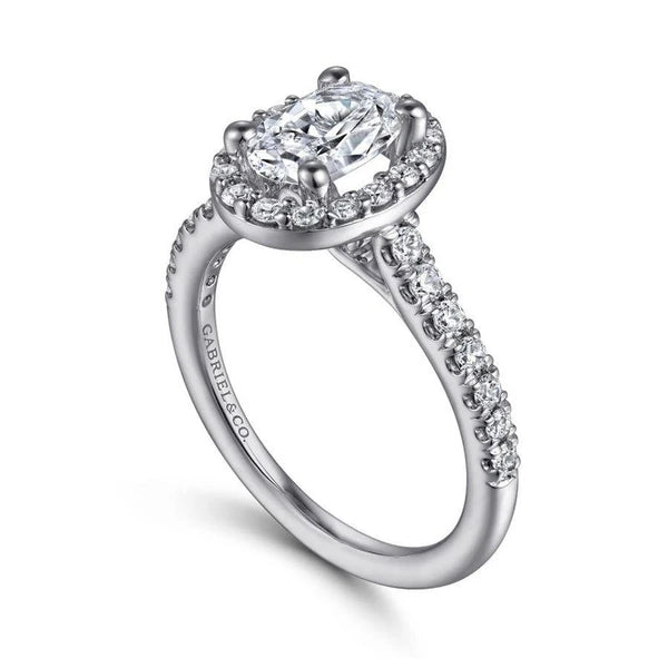 14K White Gold Oval Halo Diamond Engagement Ring