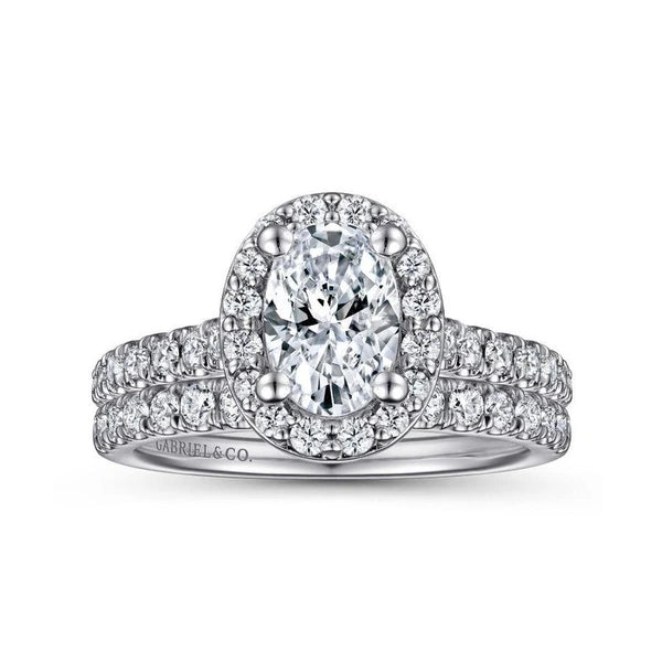 14K White Gold Oval Halo Diamond Engagement Ring