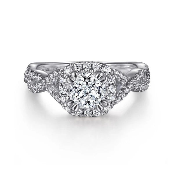 14K White Gold Cushion Halo Diamond Engagement Ring