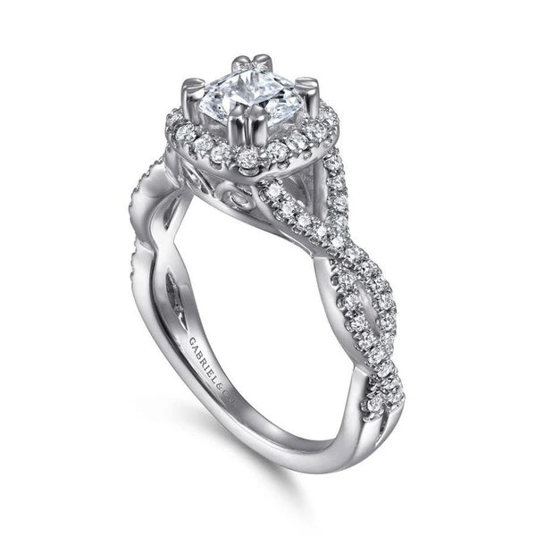 14K White Gold Cushion Halo Diamond Engagement Ring